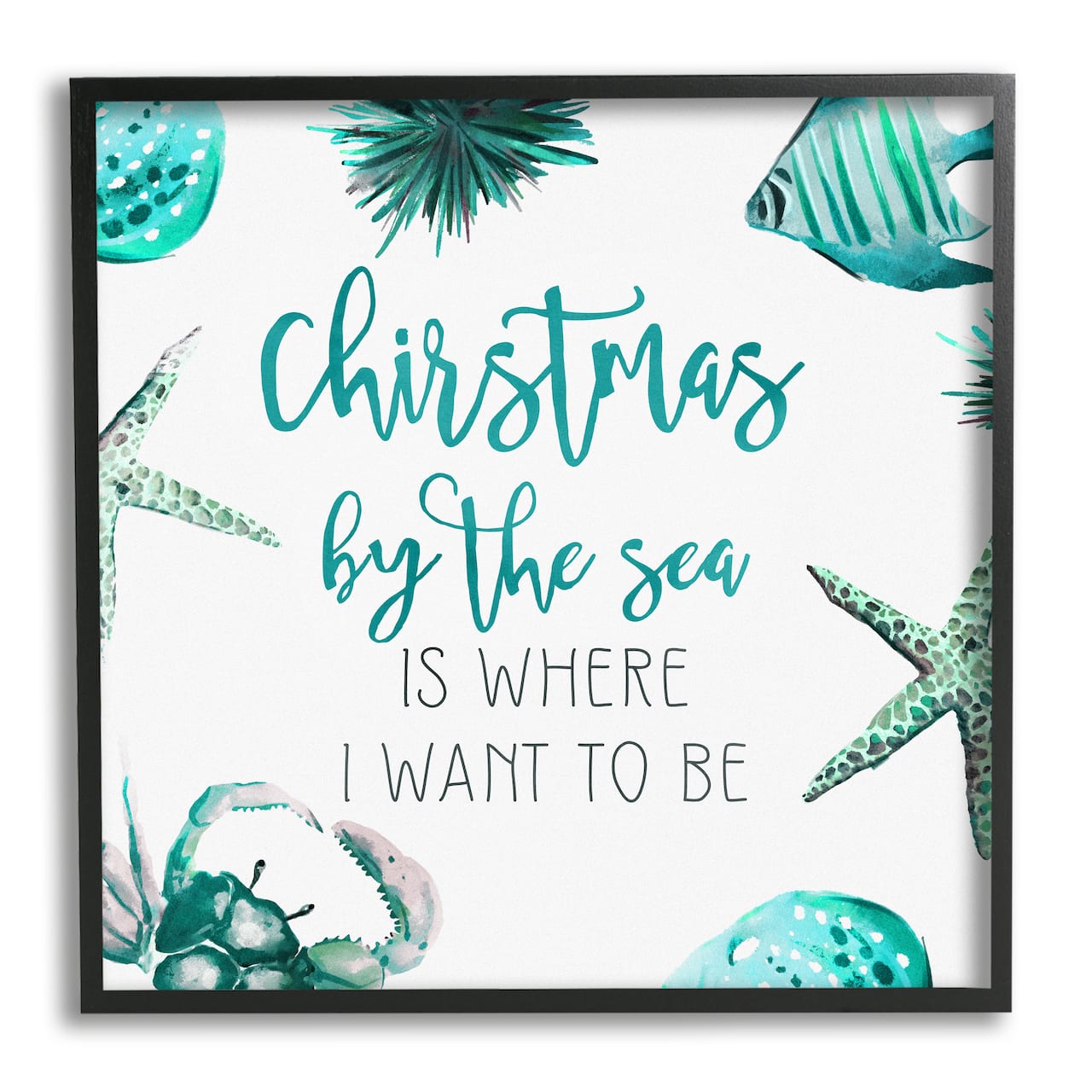 Stupell Industries Christmas By The Sea Phrase Framed Giclee Art